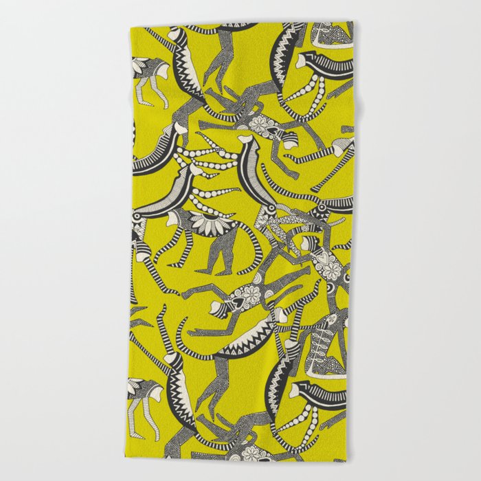 monkey chartreuse Beach Towel