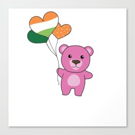 Bear With Ireland Balloons Cute Animals Happiness Canvas Print