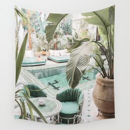 Travel Photography Art Print | Tropical Plant Leaves In Marrakech Photo | Green Pool Interior Design Wall Tapestry