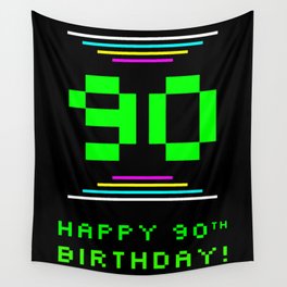 [ Thumbnail: 90th Birthday - Nerdy Geeky Pixelated 8-Bit Computing Graphics Inspired Look Wall Tapestry ]