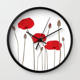 Hand drawn stylized poppies on white background Wall Clock