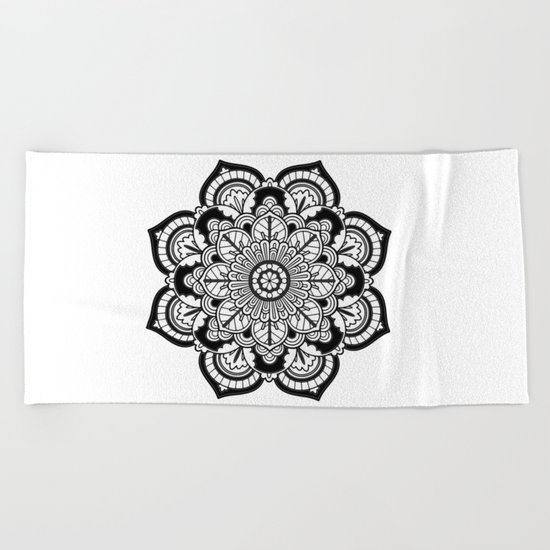 Black and White Flower Beach Towel