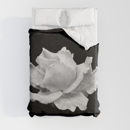 White Rose On Black Duvet Cover