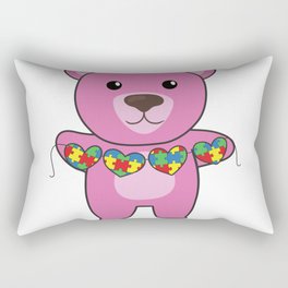 Autism Awareness Month Puzzle Heart Pink Bear Rectangular Pillow