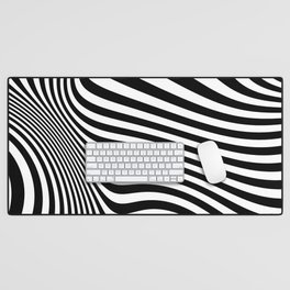 Retro Shapes And Lines Black And White Optical Art Desk Mat
