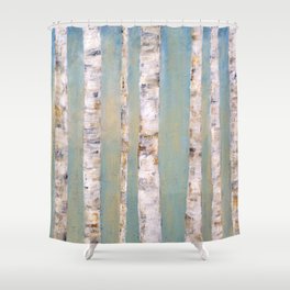 Blue Birch Trees Shower Curtain