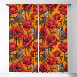 Wrens in a red anemone garden     Blackout Curtain