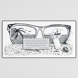 REFLECTIONS - Original Pen & Ink Art Drawing - Sunny Beach Sunglasses  Desk Mat