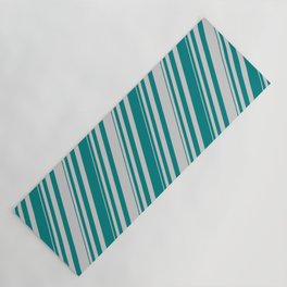[ Thumbnail: Teal & Light Grey Colored Striped Pattern Yoga Mat ]