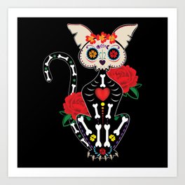 Muertos Day Of Dead Sugar Skull Halloween Cat Art Print