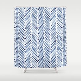 Indigo herringbone - watercolor blue chevron Shower Curtain