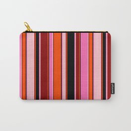 [ Thumbnail: Eye-catching Hot Pink, Black, Red, Dark Red, and Pink Colored Stripes/Lines Pattern Carry-All Pouch ]