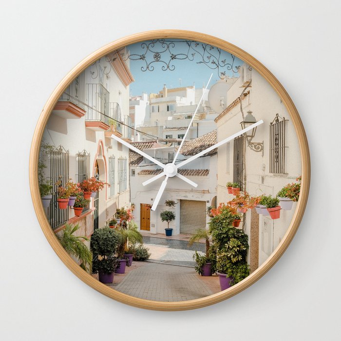 White Houses of Estepona | Spain Travel Urban Cozy Street Photo | Photography Art Print Wall Clock