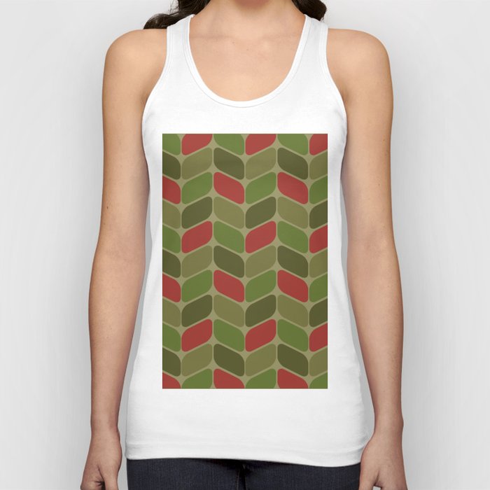 Vintage Diagonal Rectangles Olive Green Red Tank Top