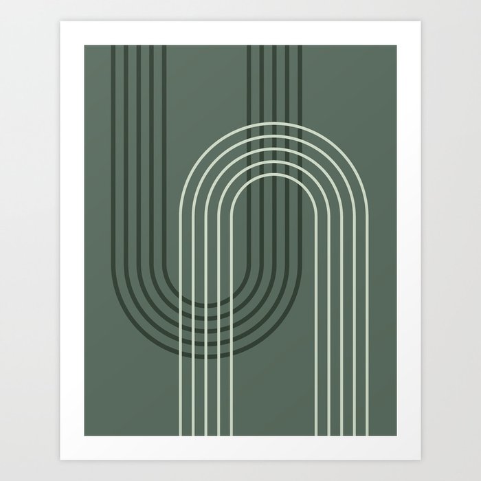 Geometric Lines Rainbow Abstract 6 in Sage Green Shades Art Print
