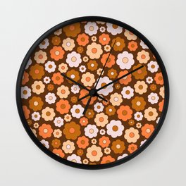 Vintage Retro Ditsy Flower Pattern-Brown Wall Clock