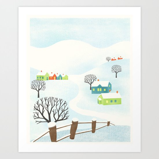 Snowy Little Town Art Print