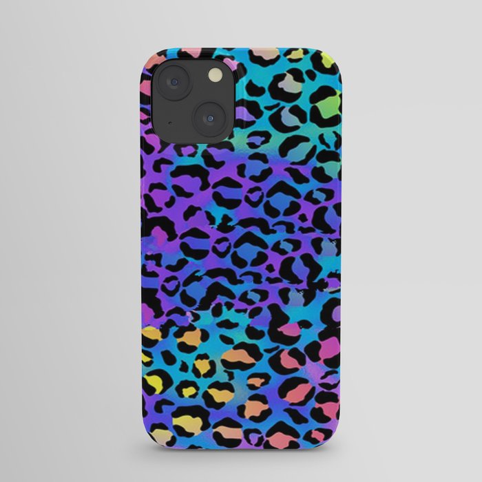 Holographic Rainbow Leopard Print Spots on Bright Neon iPhone Case
