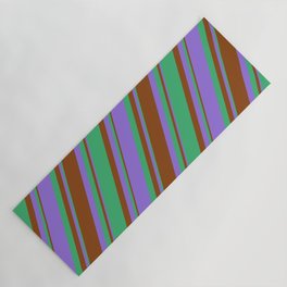 [ Thumbnail: Purple, Sea Green & Brown Colored Lined/Striped Pattern Yoga Mat ]