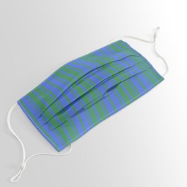 [ Thumbnail: Royal Blue & Sea Green Colored Stripes/Lines Pattern Face Mask ]