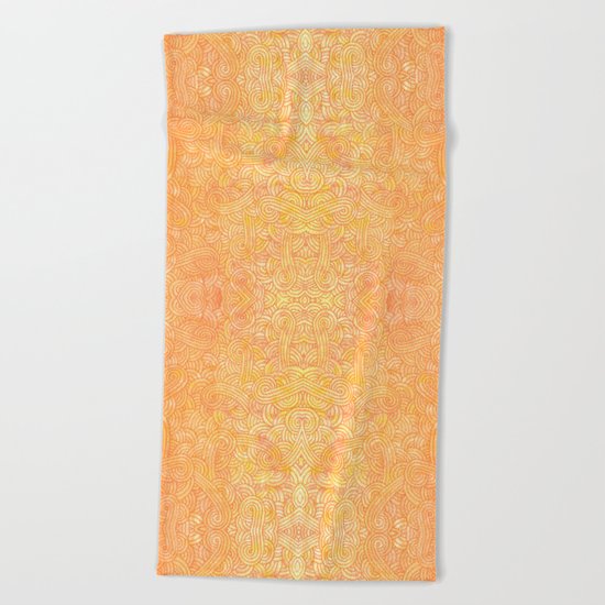 Ombre yellow and orange swirls doodles Beach Towel