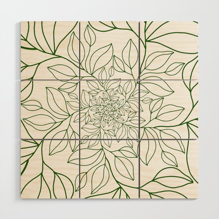 GREEN Leaves Outline Wood Wall Art