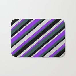 [ Thumbnail: Light Gray, Purple, Dark Slate Gray, and Black Colored Lines Pattern Bath Mat ]