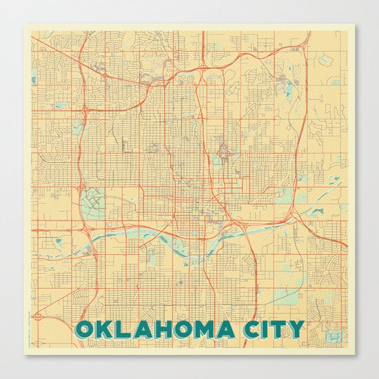 Oklahoma City Map Retro Canvas Print