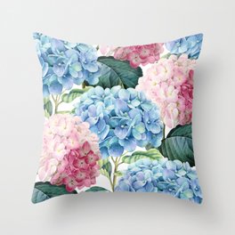 Pink Blue Hydrangea Throw Pillow