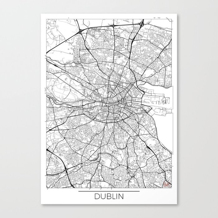 Dublin Map White Leinwanddruck