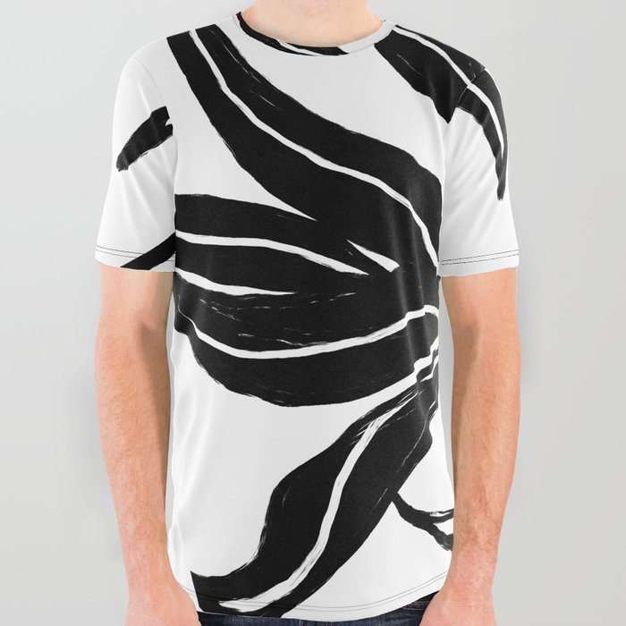 Black Botanical Leaves Aesthetic All Over Graphic Tee