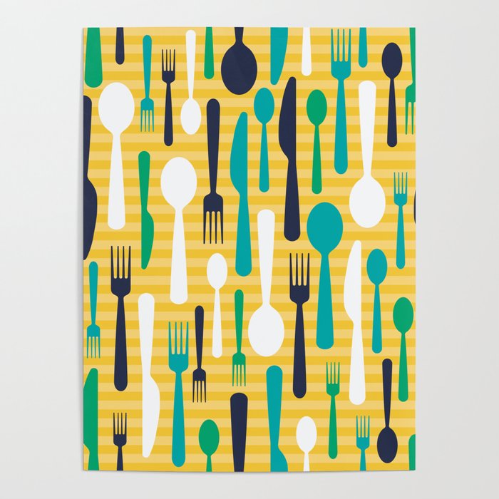 Pattern of spoons, forks and knifes Poster