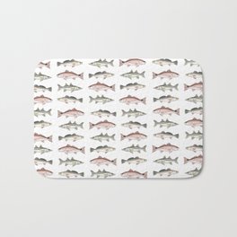 Pattern: Inshore Slam ~ Redfish, Snook, Trout by Amber Marine ~ (Copyright 2013) Bath Mat | Pattern, Animal, Painting, Watercolor, Snook, Redfish, Fish, Ambermarine, Realism, Illustration 