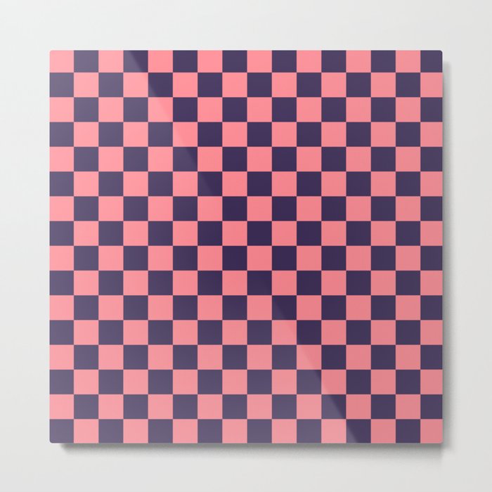 Checkerboard Check Checkered Pattern in Retro Pink and Blue Metal Print