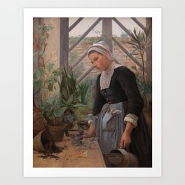  Breton Girl Looking After Plants In The Hothouse Anna Petersen (Danish, 1845 - 1910) Art Print