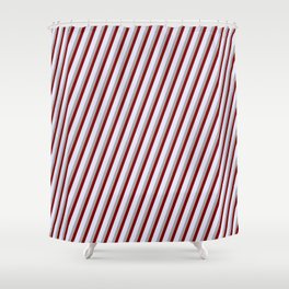 [ Thumbnail: Dark Gray, Maroon, and Lavender Colored Lines/Stripes Pattern Shower Curtain ]