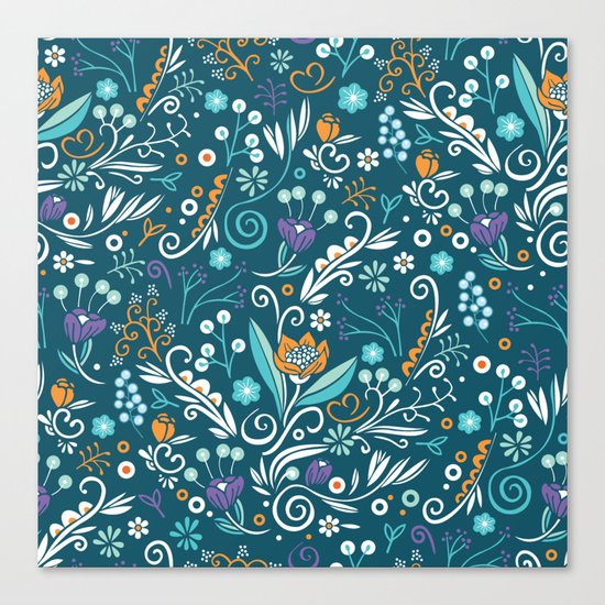 Flower circle pattern, blue Canvas Print