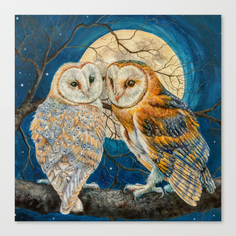 Owl Moon Stars (square comp) Canvas Print by A Winding Path ~ Art by Ruth |  Society6