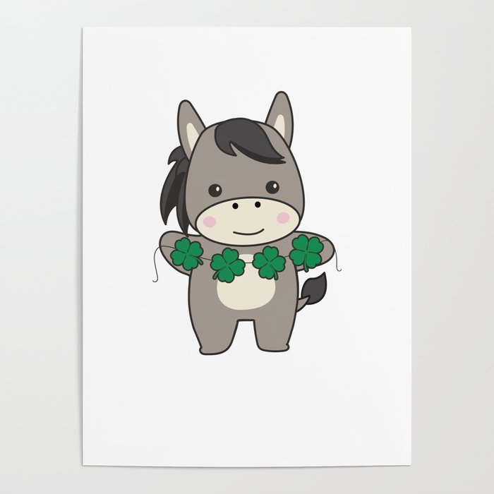 Donkey With Shamrocks Cute Animals For Happiness Poster