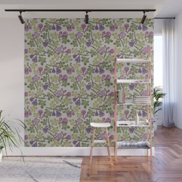 Fig branches with leaves and fruits. Imitation of hand printing on fabric. Wall Mural