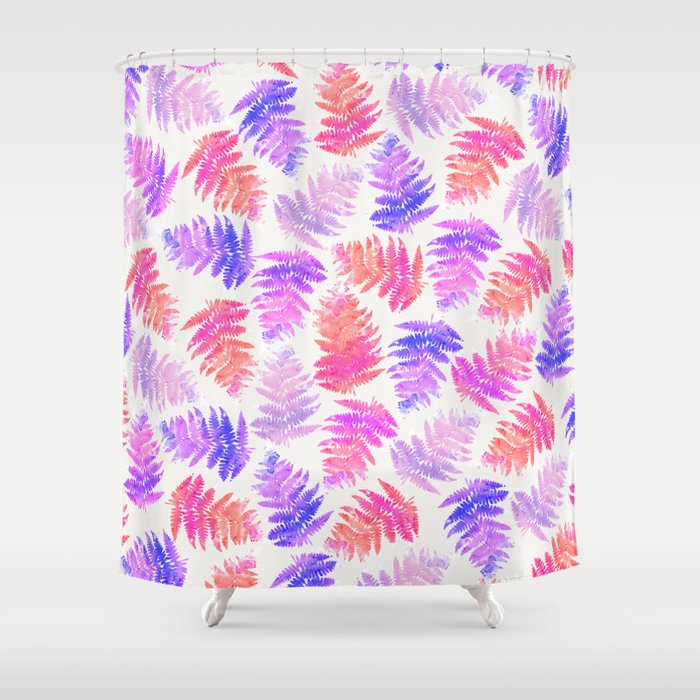 Girly pink summer trendy watercolor fern pattern Shower Curtain