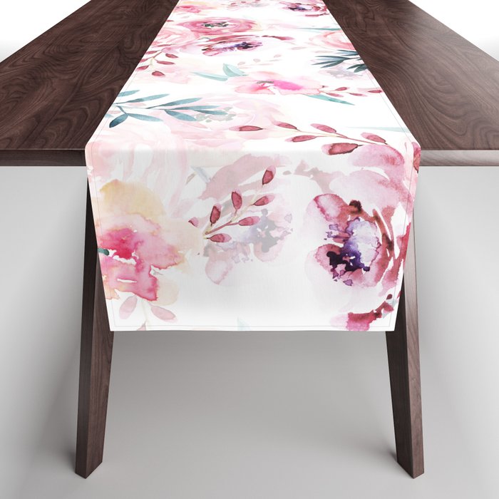 Pink Watercolor Florals I Table Runner