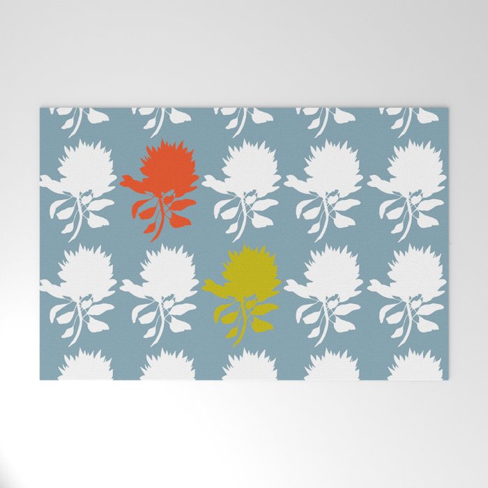 Protea Silhouettes on Teal Welcome Mat