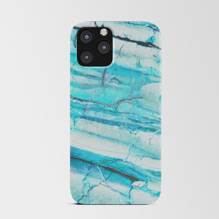 White Marble with Blue Green Veins iPhone Card Case