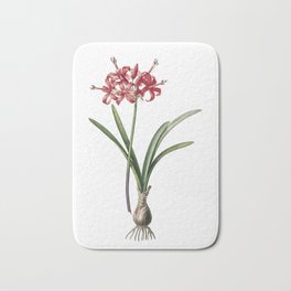 Vintage Guernsey Lily Botanical Illustration on Pure White Bath Mat