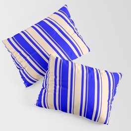 [ Thumbnail: Bisque & Blue Colored Lined Pattern Pillow Sham ]