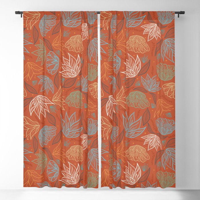 Bohemian Florals in Orange Blackout Curtain