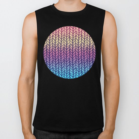 Rainbow Gradient Chunky Knit Pattern Biker Tank