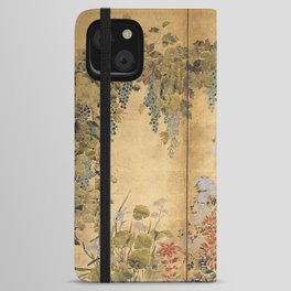 Japanese Edo Period Six-Panel Gold Leaf Screen - Spring and Autumn Flowers iPhone Wallet Case