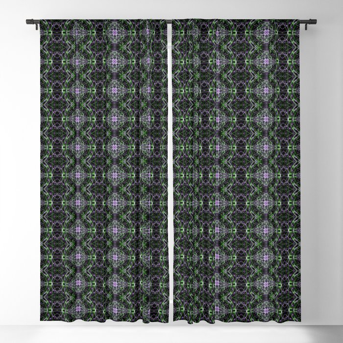 Liquid Light Series 76 ~ Green & Purple Abstract Fractal Pattern Blackout Curtain